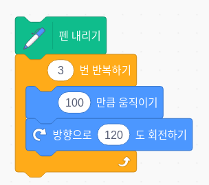 Scratch program to draw an equilateral triangle in Korean