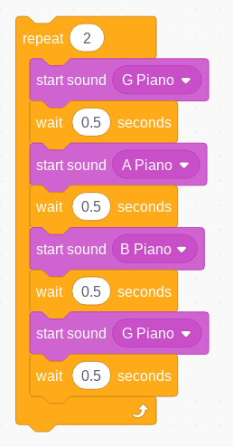 the first two bars of Frere Jacque using pre-recorded samplese